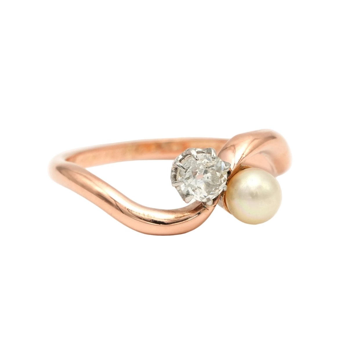 Bague Toi & Moi en or rose, perle et diamant - Castafiore