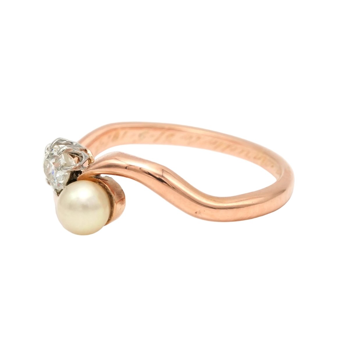 Bague Toi & Moi en or rose, perle et diamant - Castafiore