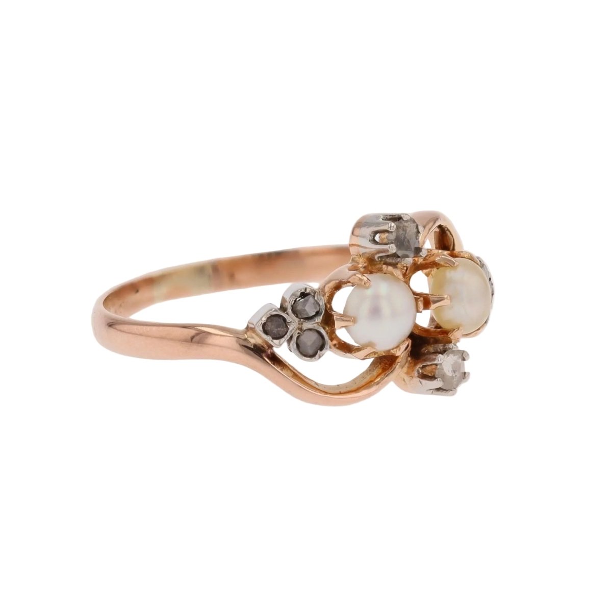 Bague Toi & Moi en or rose, perles et diamants - Castafiore