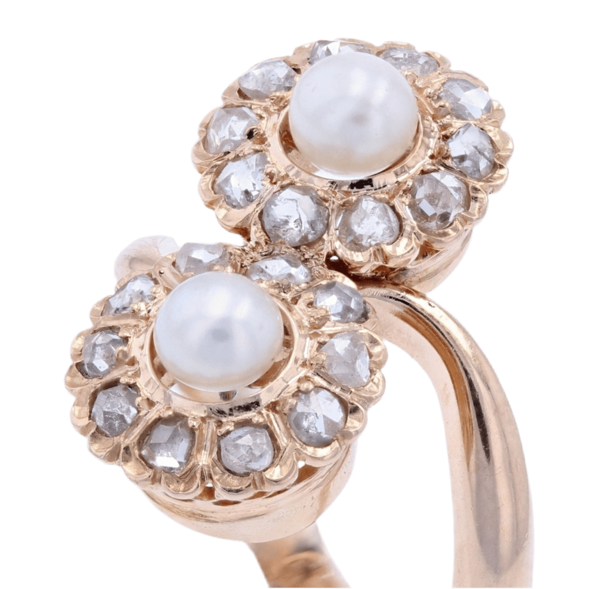 Bague Toi & Moi en or rose, perles et diamants - Castafiore