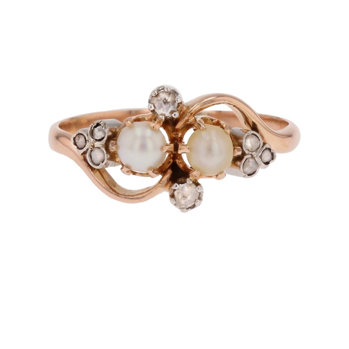 Bague Toi & Moi en or rose, perles et diamants - Castafiore
