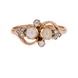 Ring antique fine pearls and diamonds