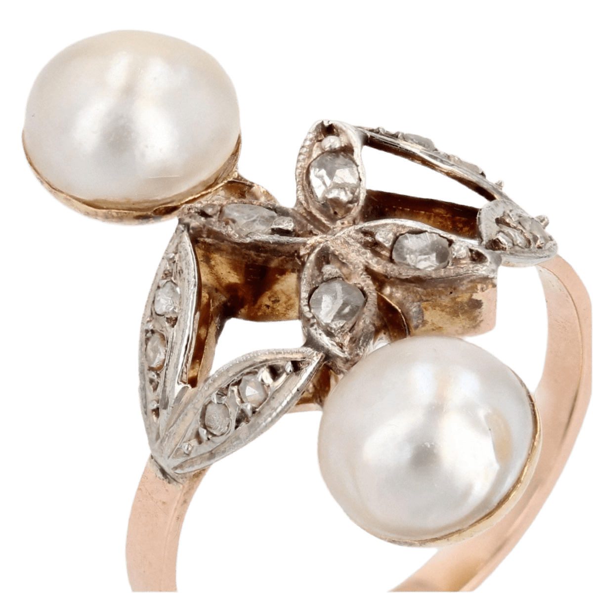 Bague Toi & Moi en or rose, perles et diamants - Castafiore
