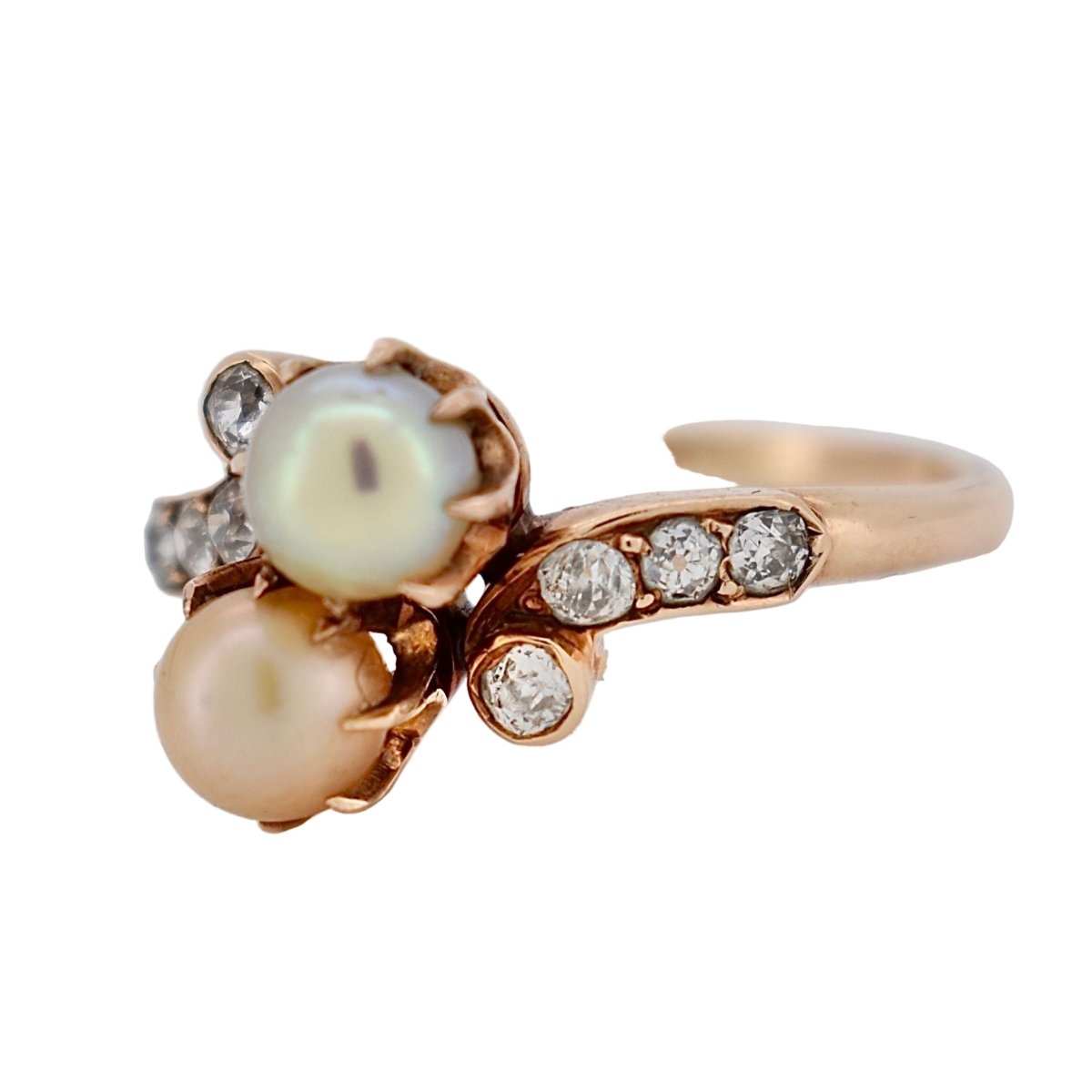 Bague Toi & Moi en or rose, perles et diamants - Castafiore