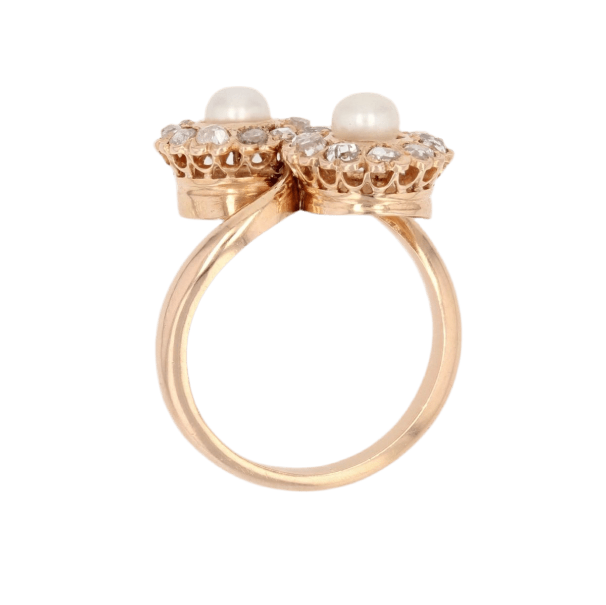 Bague Toi & Moi en or rose, perles et diamants - Castafiore