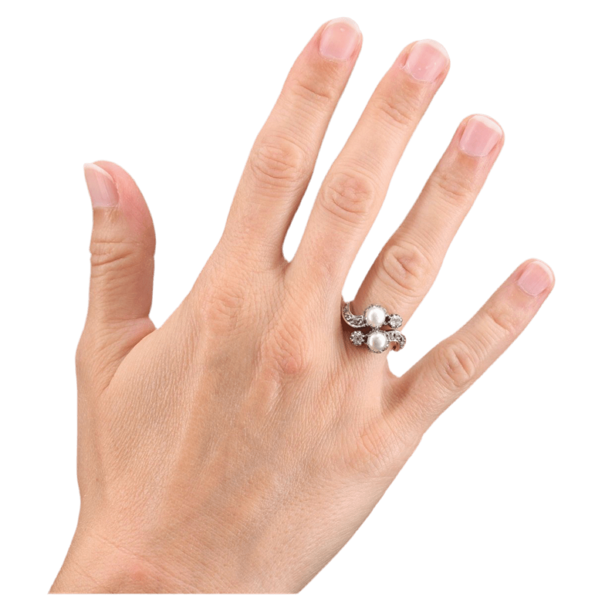 Bague Toi & Moi en or rose, perles et diamants - Castafiore