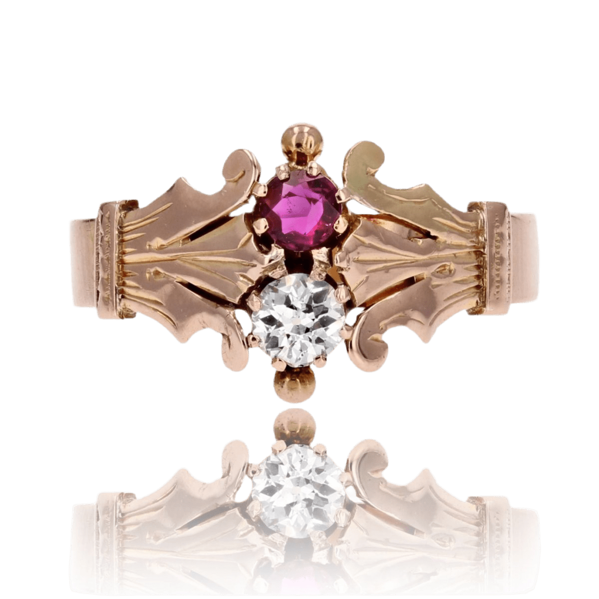 Bague Toi & Moi en or rose, rubis et diamant - Castafiore