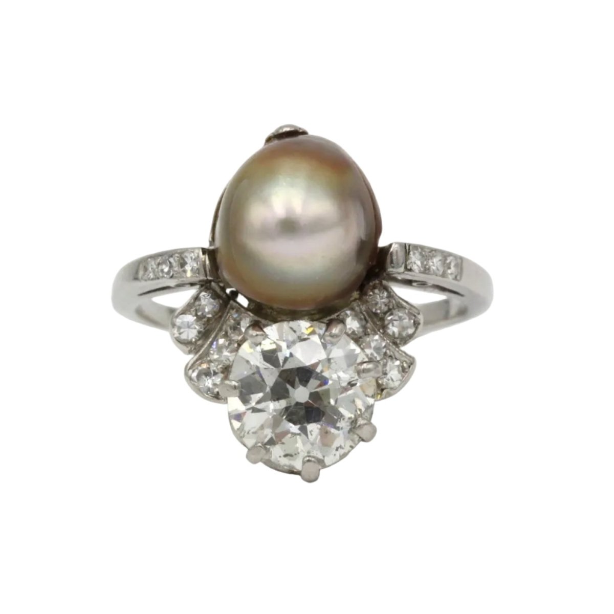 Bague Toi & Moi en platine, perle et diamants - Castafiore