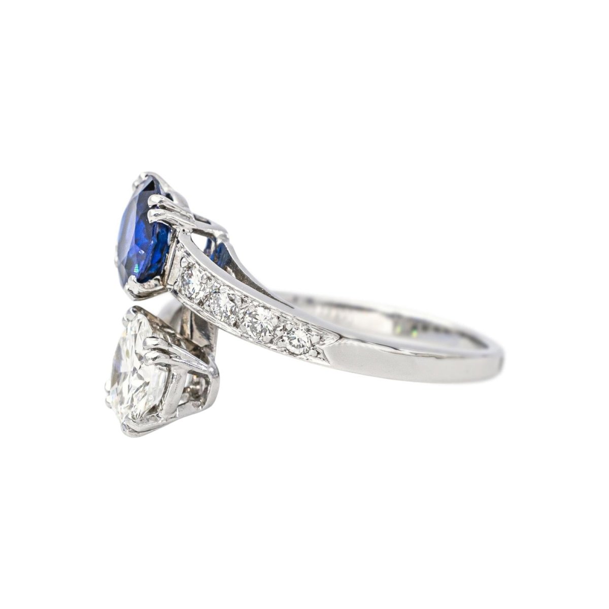 Bague Toi & Moi en platine, saphir et diamants - Castafiore