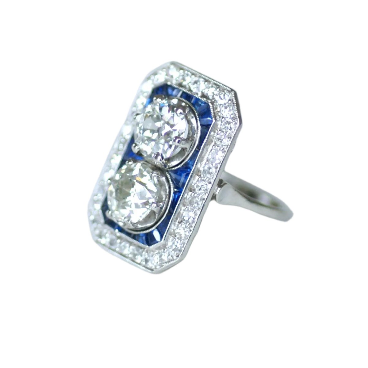 Bague Toi & Moi en platine, saphirs et diamants - Castafiore