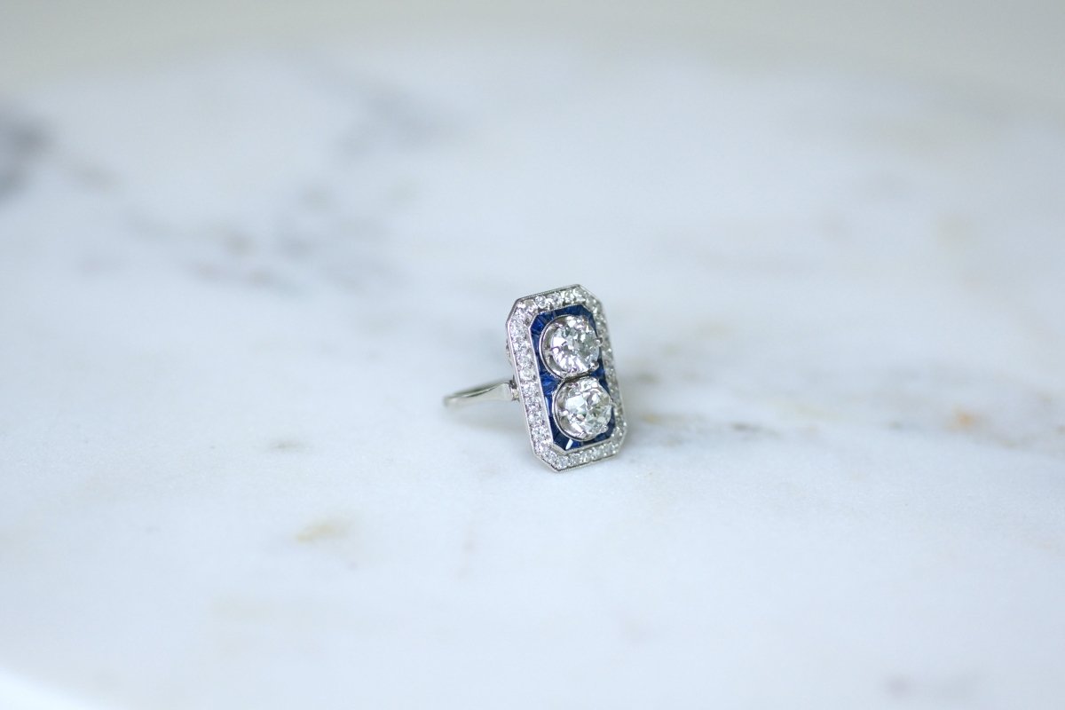 Bague Toi & Moi en platine, saphirs et diamants - Castafiore