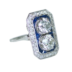 Bague Toi & Moi en platine, saphirs et diamants - Castafiore