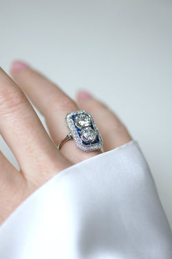Bague Toi & Moi en platine, saphirs et diamants - Castafiore