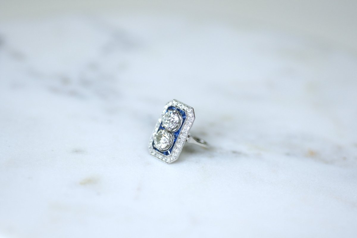 Bague Toi & Moi en platine, saphirs et diamants - Castafiore