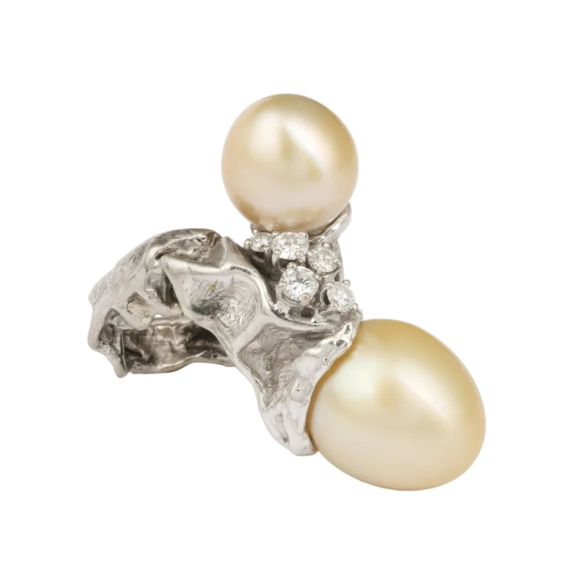 Bague Toi & Moi GILBERT ALBERT en or blanc, perles et diamants - Castafiore