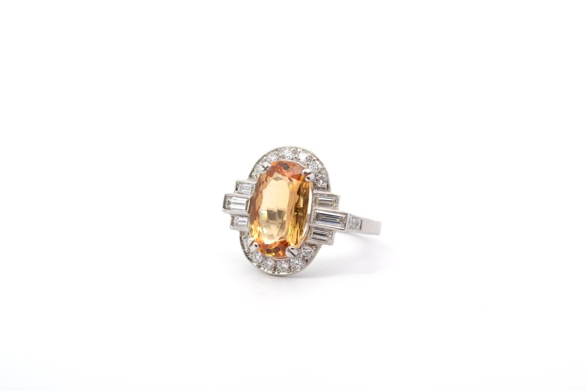 Bague topaze de 4,19cts et diamants en platine - Castafiore