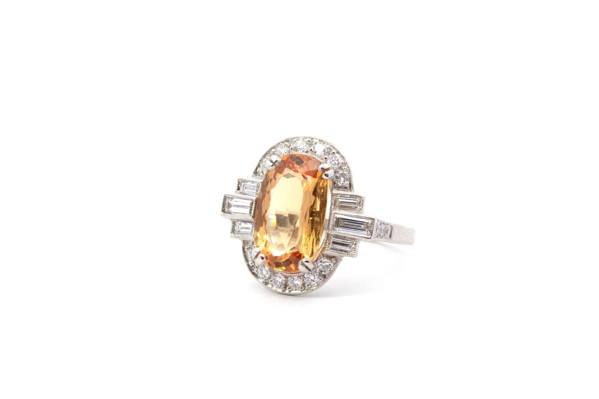 Bague topaze de 4,19cts et diamants en platine - Castafiore