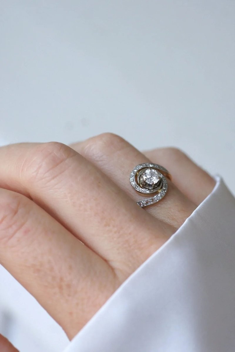 Bague Tourbillon Diamant Or Jaune et Platine - Castafiore
