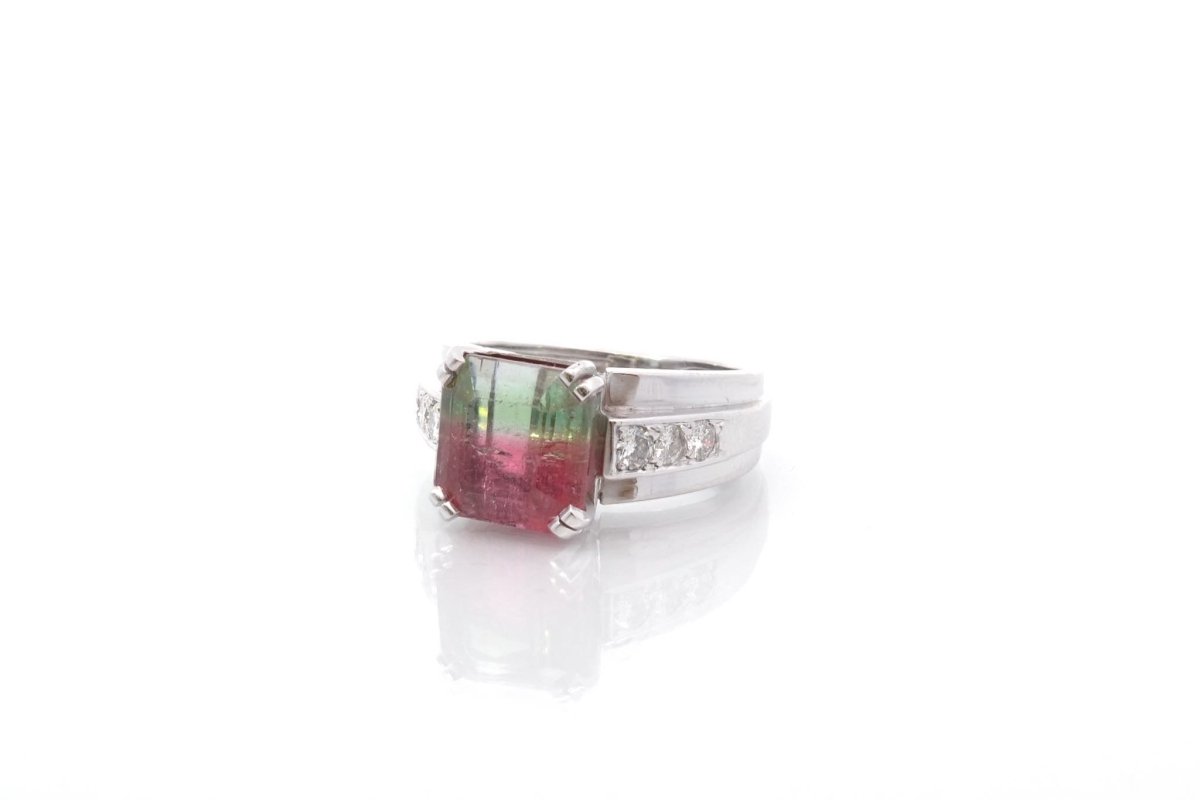 Bague tourmaline bicolore et diamants en platine - Castafiore