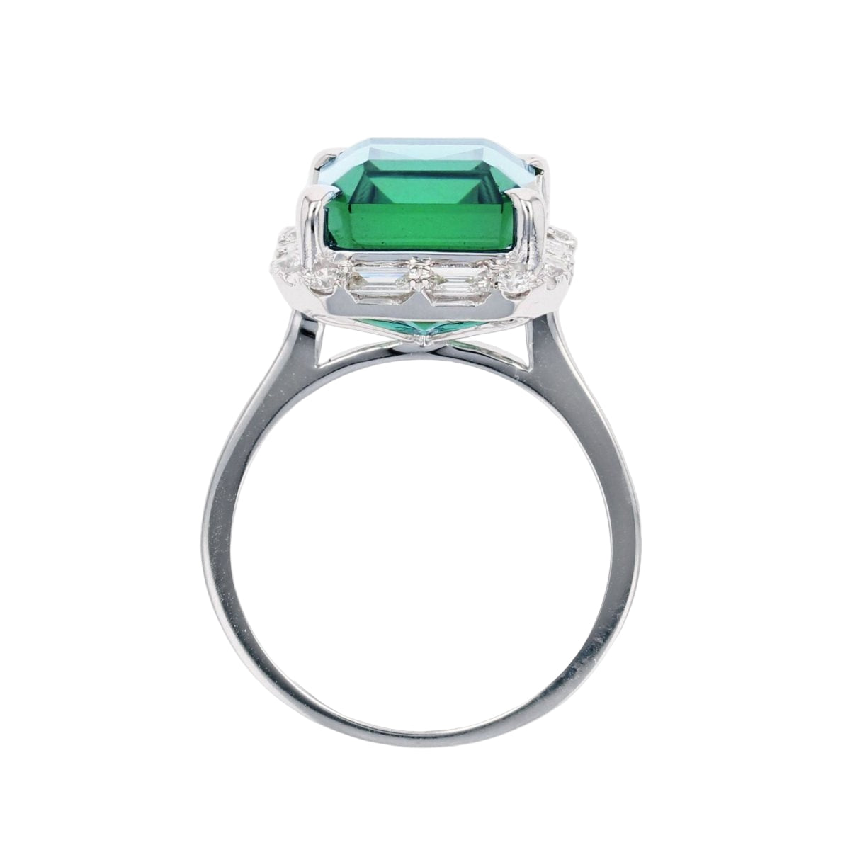 Bague Tourmaline et diamants taille baguette et brillant en or blanc - Castafiore