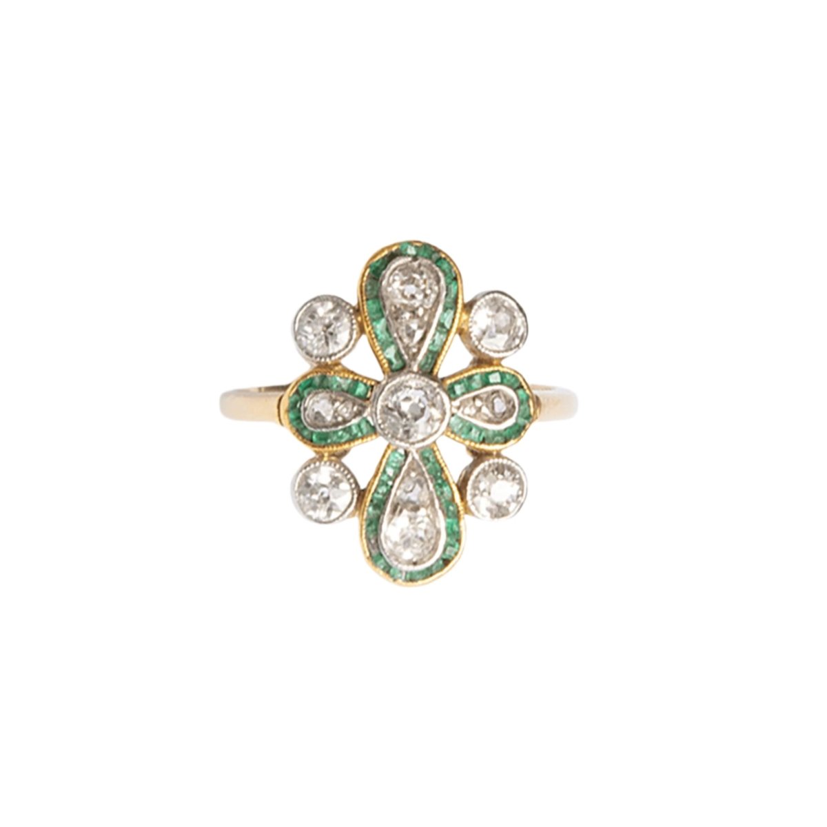 Bague Trèfle en or jaune, émeraudes et diamants - Castafiore
