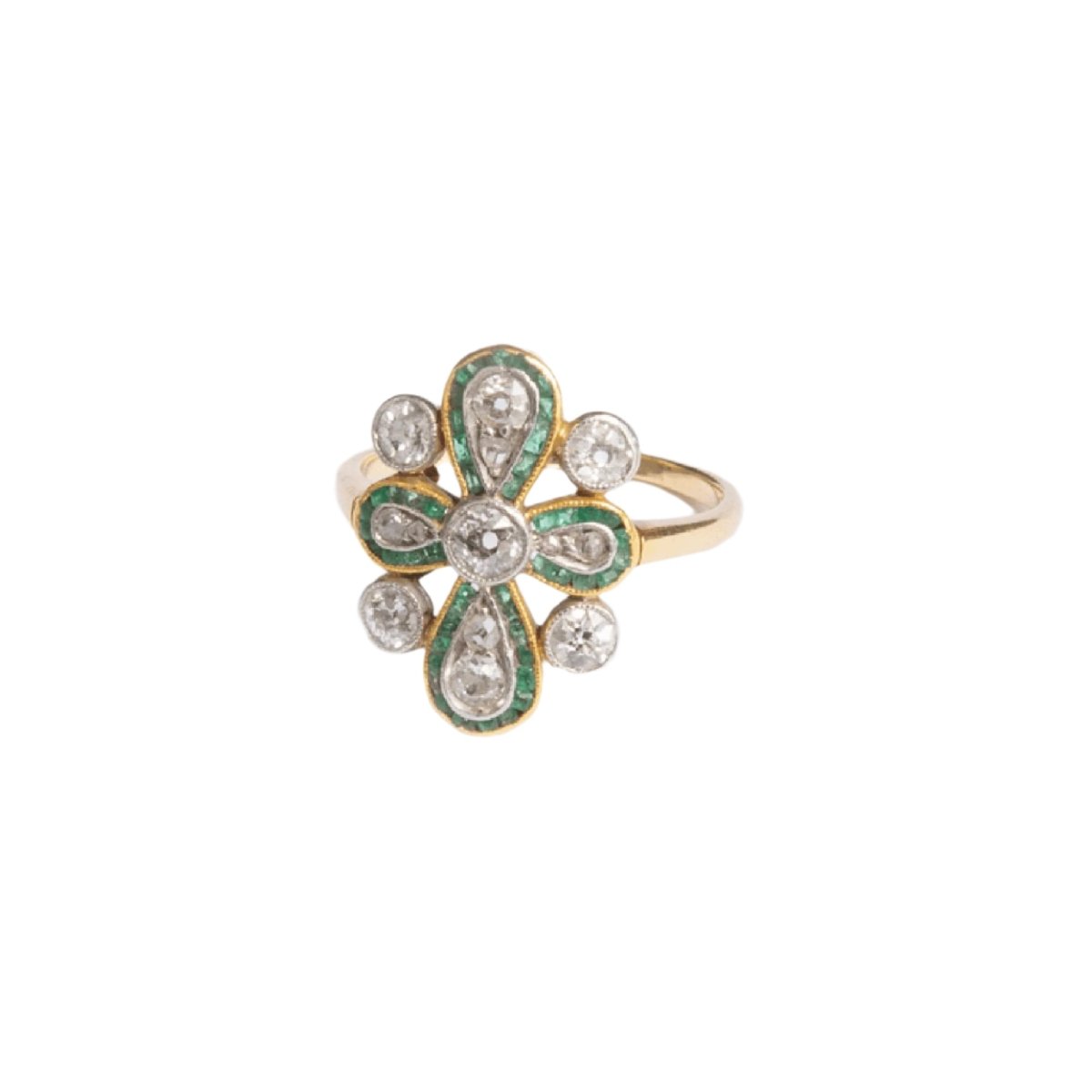 Bague Trèfle en or jaune, émeraudes et diamants - Castafiore