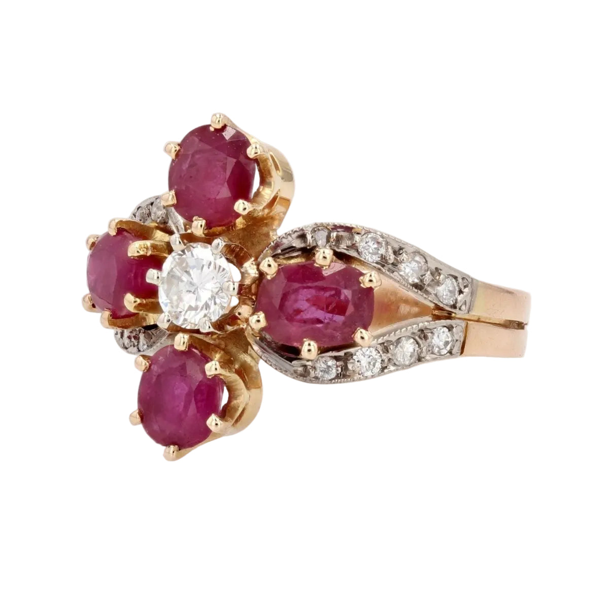 Bague trèfle rubis et diamants - Castafiore