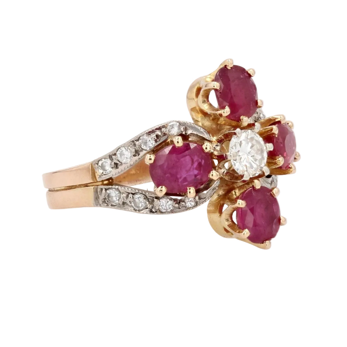 Bague trèfle rubis et diamants - Castafiore