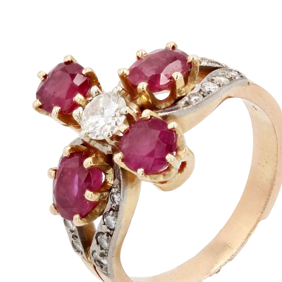 Bague trèfle rubis et diamants - Castafiore