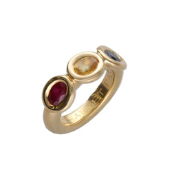 Bague Trilogie CHAUMET en or jaune, saphir et rubis - Castafiore