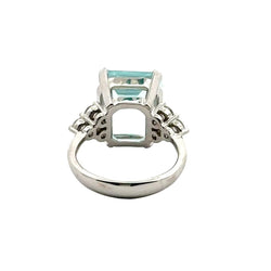 Bague Trilogie en or blanc, aigue - marine et diamants - Castafiore