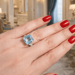 Bague Trilogie en or blanc, aigue - marine et diamants - Castafiore