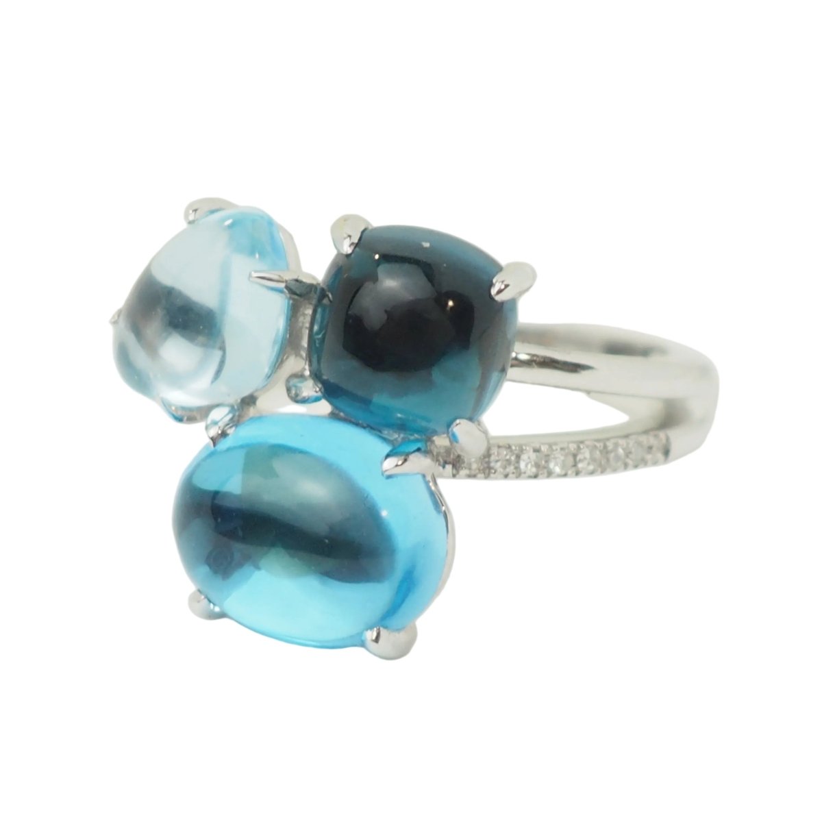 Bague Trilogie en or blanc, aigue-marine, topazes et diamants - Castafiore