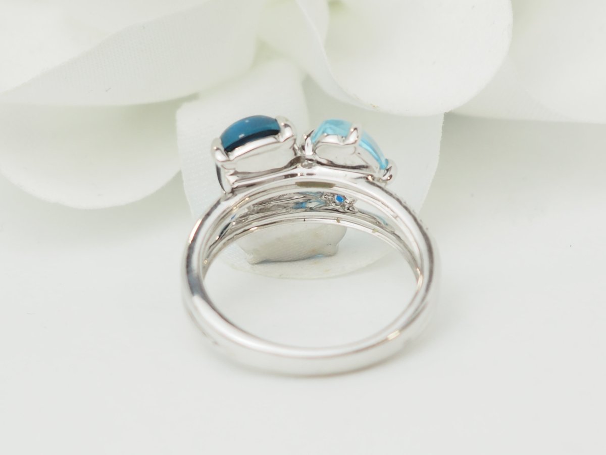 Bague Trilogie en or blanc, aigue-marine, topazes et diamants - Castafiore