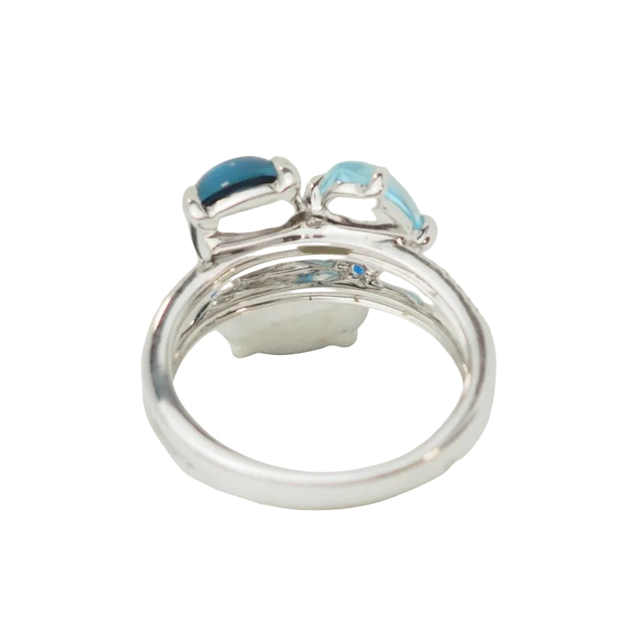 Bague Trilogie en or blanc, aigue-marine, topazes et diamants - Castafiore