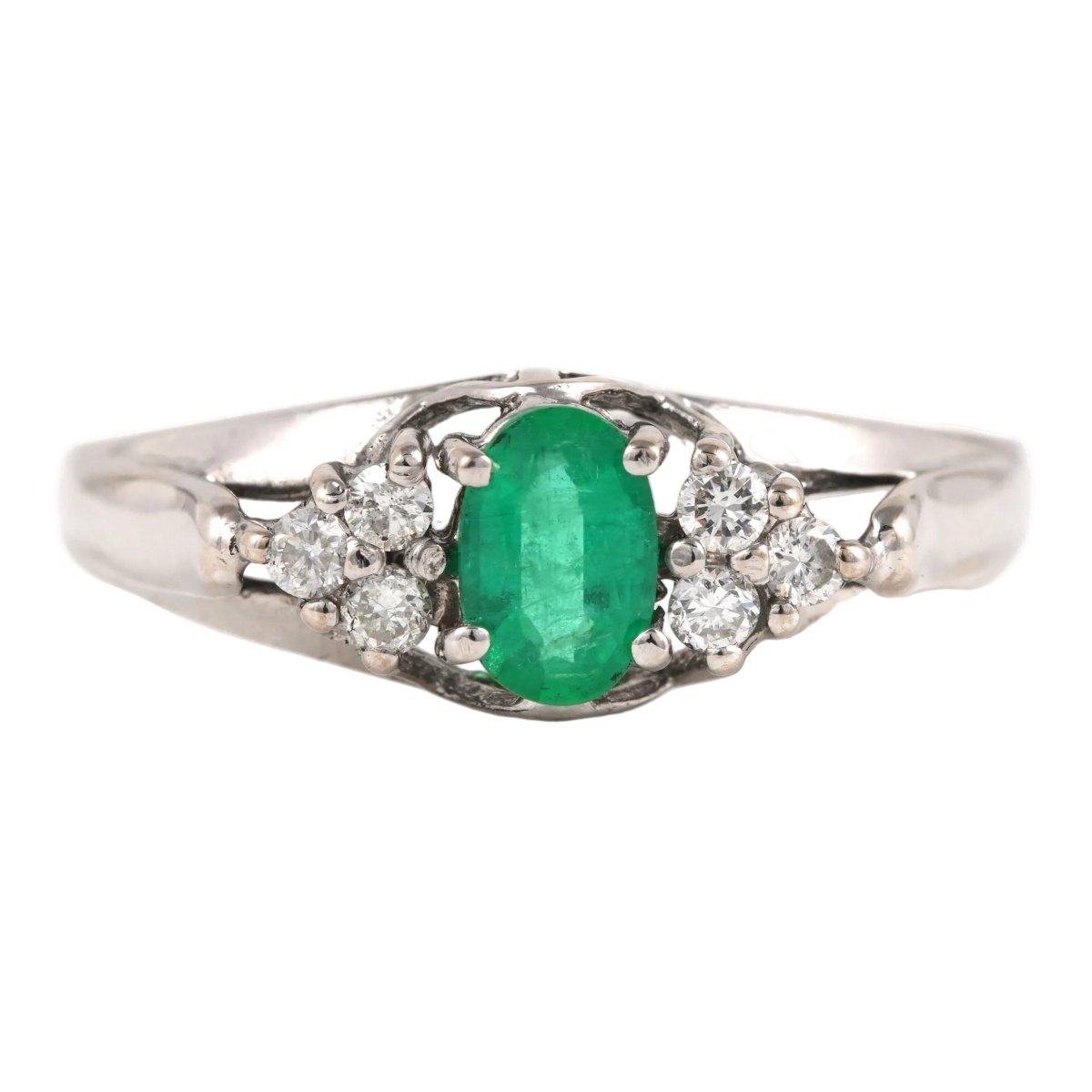 Bague Trilogie en or blanc, émeraude et diamants - Castafiore