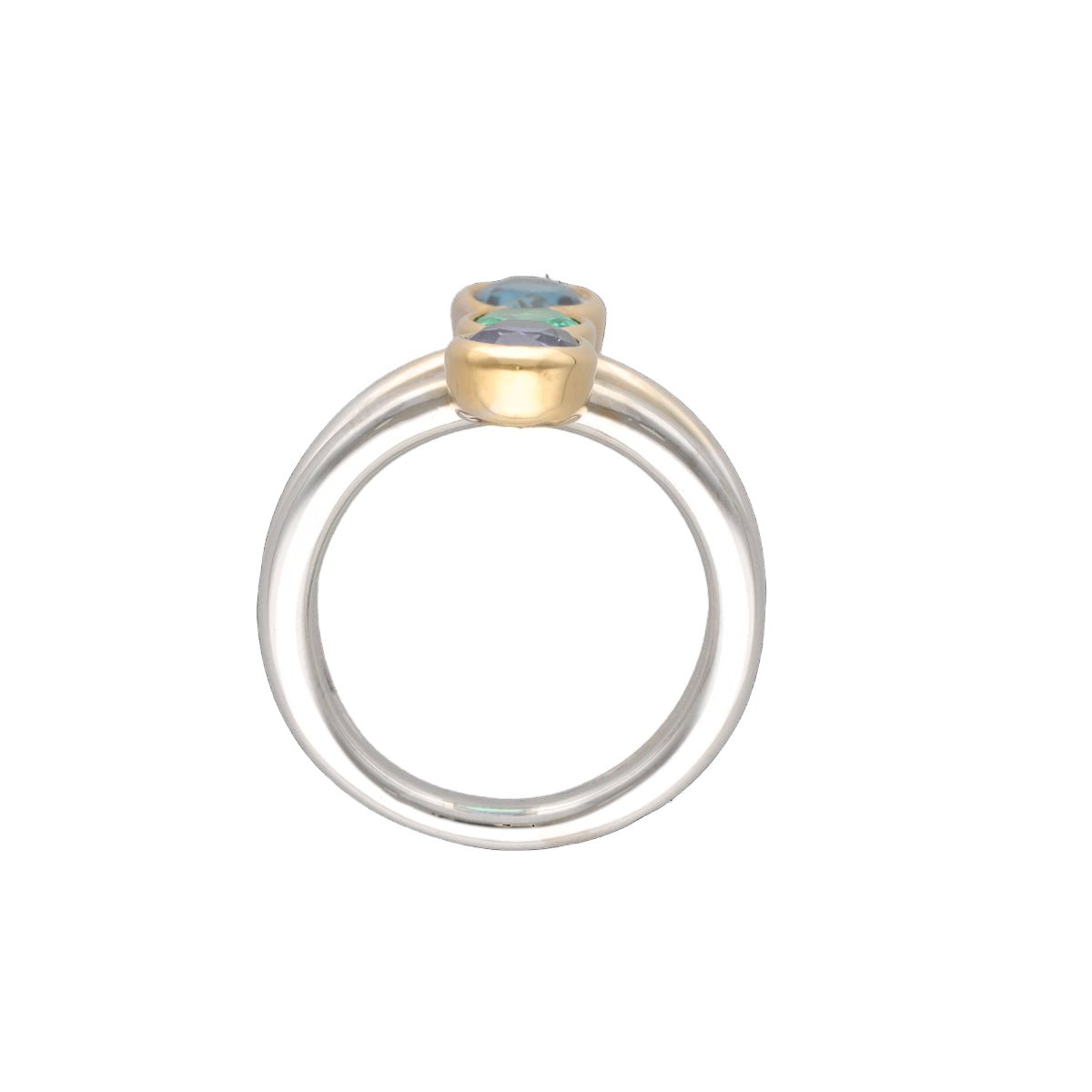 Bague Trilogie en or blanc, or jaune, émeraude, saphir et topaze - Castafiore