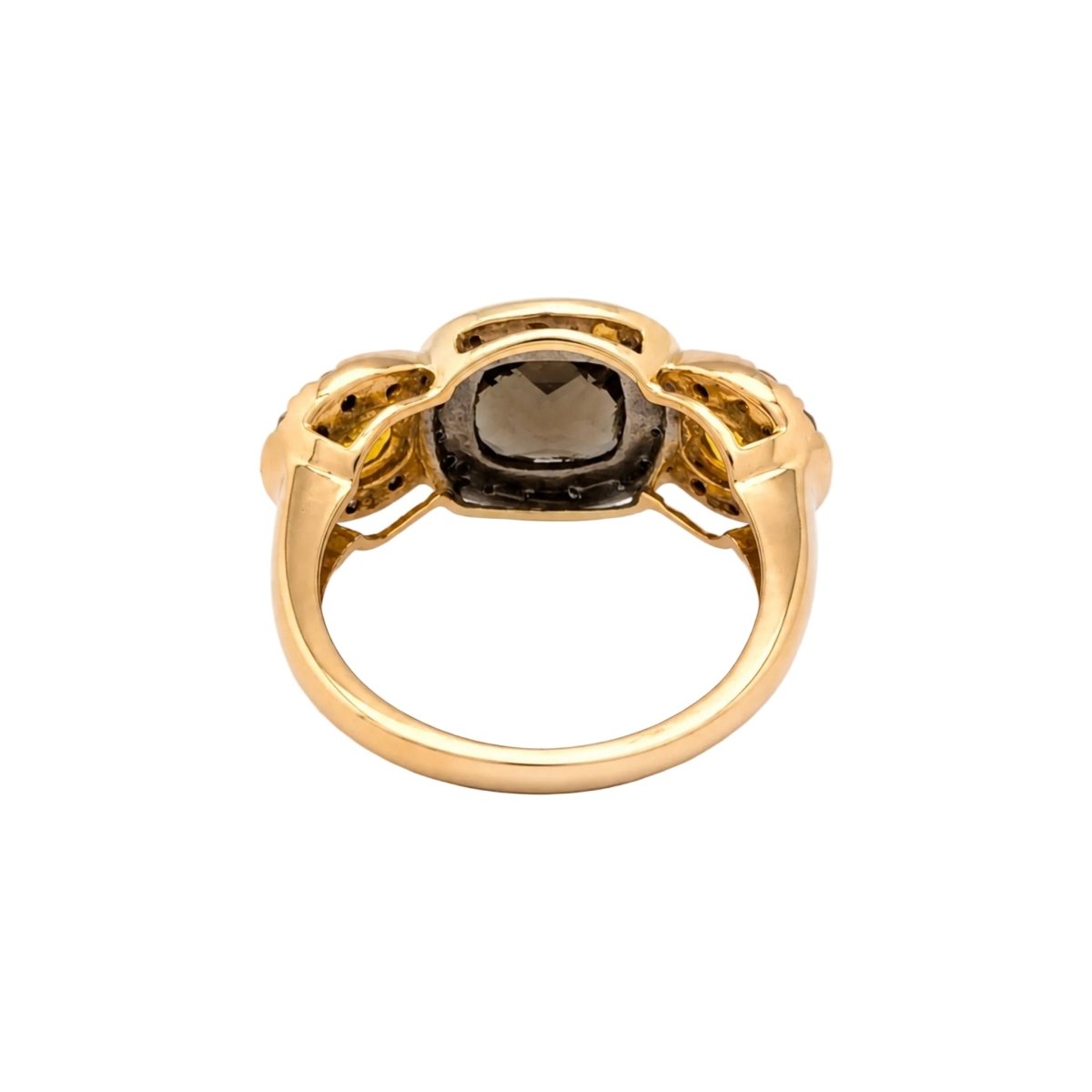 Bague Trilogie en or blanc, or rose, quartz, citrines et diamants - Castafiore