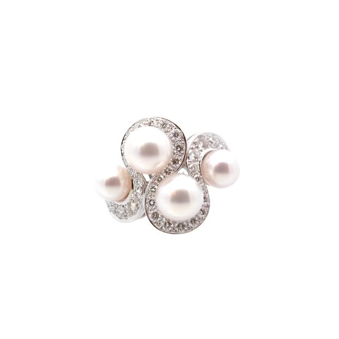 Bague Trilogie en or blanc, perle et diamant - Castafiore