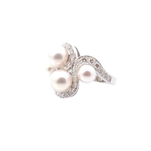 Bague Trilogie en or blanc, perle et diamant - Castafiore