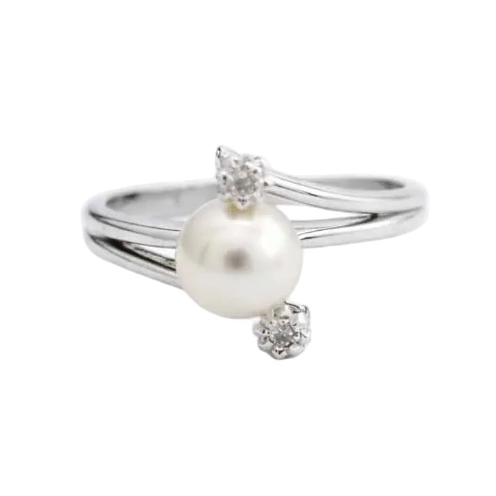 Bague Trilogie en or blanc, perle et diamants - Castafiore