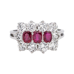 Bague Trilogie en or blanc, rubis et diamants - Castafiore