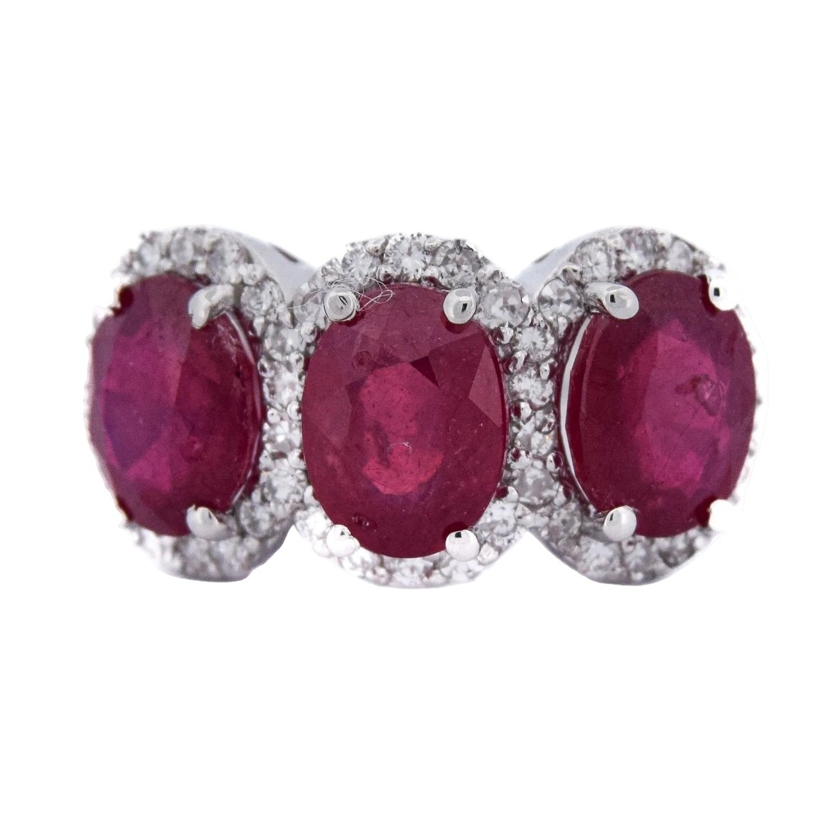 Bague Trilogie en or blanc, rubis et diamants - Castafiore