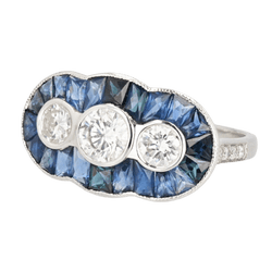 Bague Trilogie en or blanc, saphirs et diamants - Castafiore