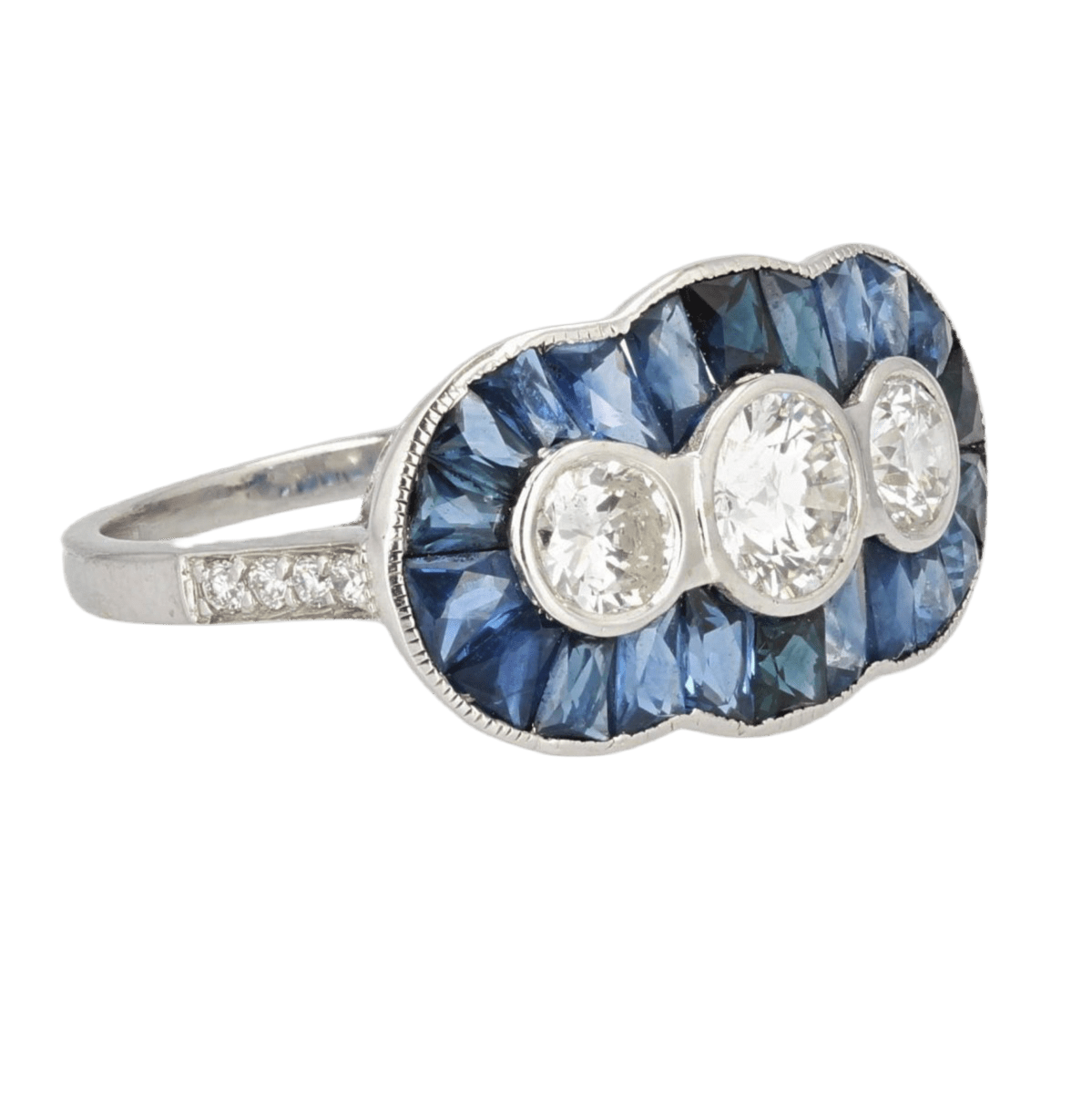 Bague Trilogie en or blanc, saphirs et diamants - Castafiore