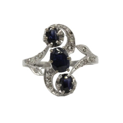 Bague Trilogie en or blanc, saphirs et diamants - Castafiore