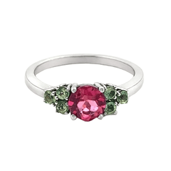 Bague Trilogie en or blanc, tourmaline et péridots - Castafiore