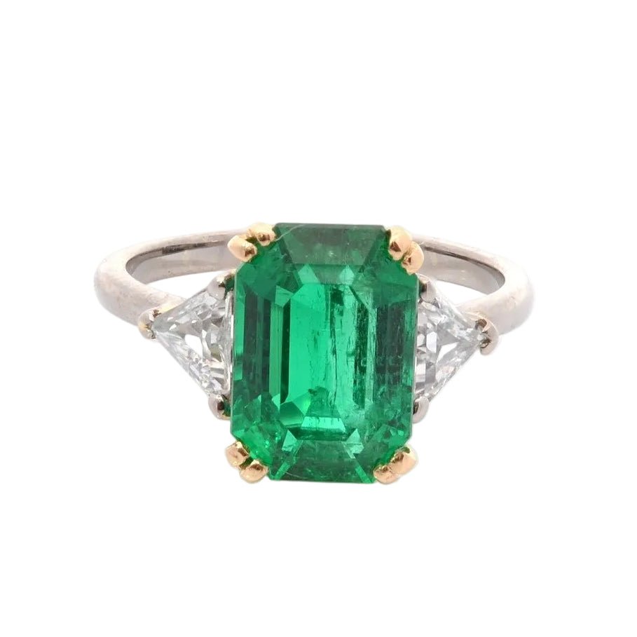 Bague Trilogie en or jaune, émeraude et diamants - Castafiore