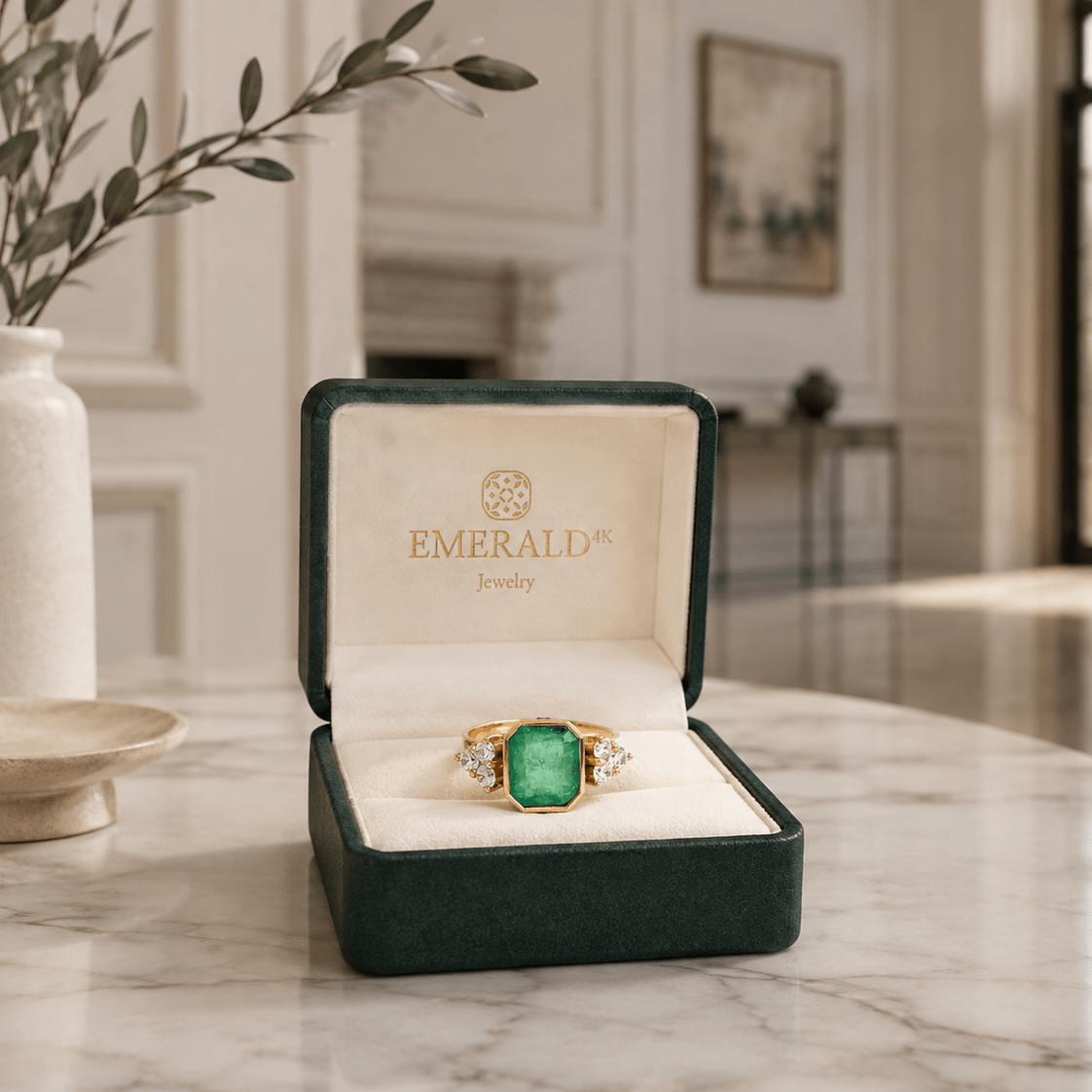 Bague Trilogie en or jaune, émeraude et diamants - Castafiore