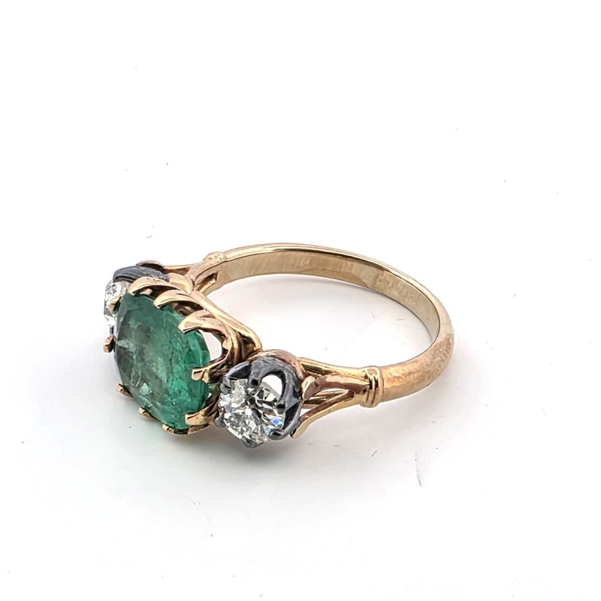Bague Trilogie en or jaune, émeraude et diamants - Castafiore